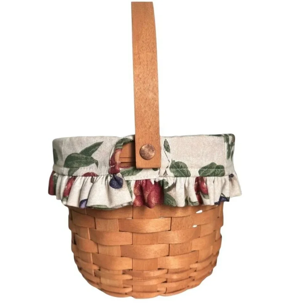 Longaberger Fruit Medley Basket w Handle incl Fabric Liner & Plastic Protector